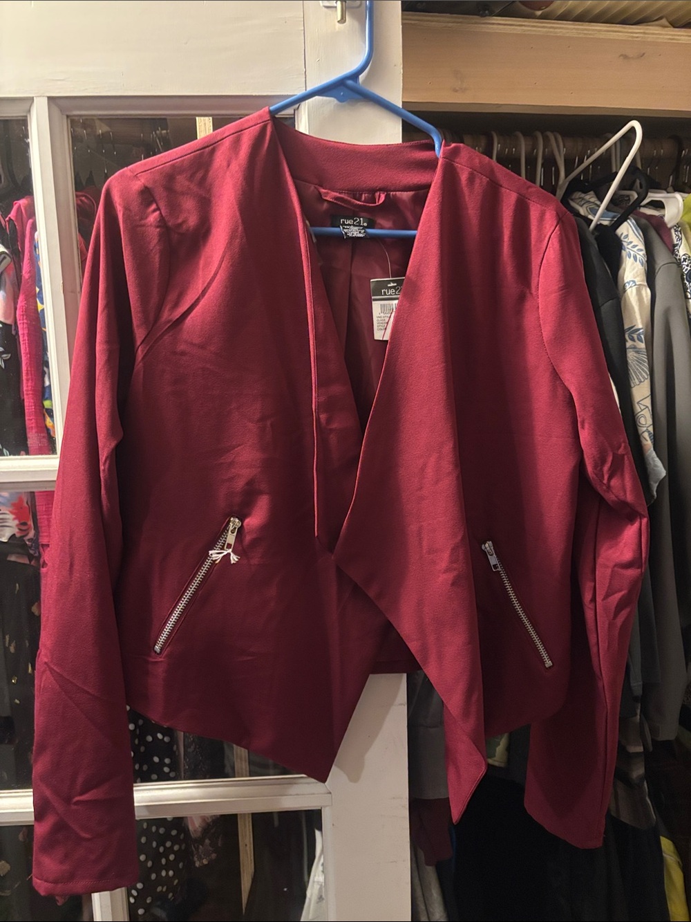 Rue21 Women's Wine Open-Front Asymmetrical Zip Jacket